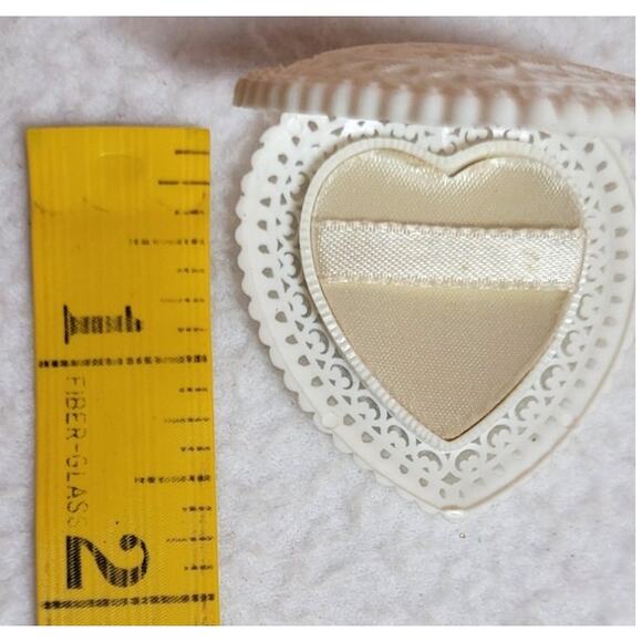 Antique Celluloid Heart Keepsake Box White Satin Lined 2" Trinket Dresser Decor - Picture 4 of 8